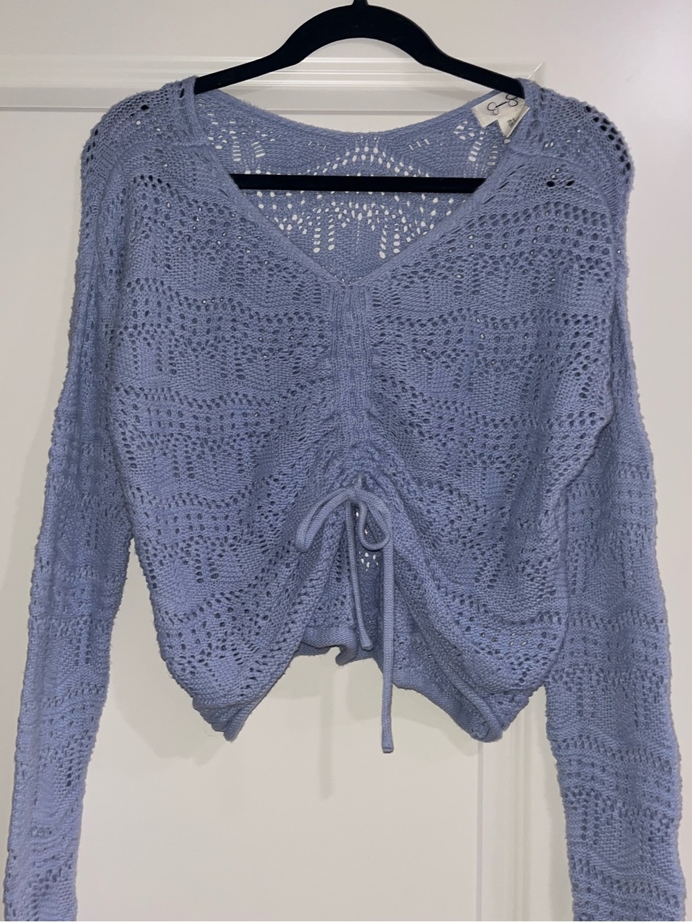 Jessica Simpson Light Lavender Open-Knit V-Neck Drawstring Sweater